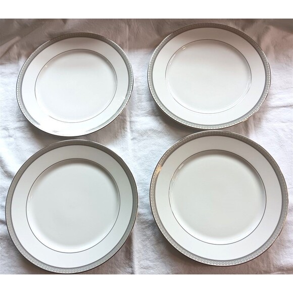 4 Mikasa Fine China Platinum Crown Dinner Plates 11" - Picture 1 of 4